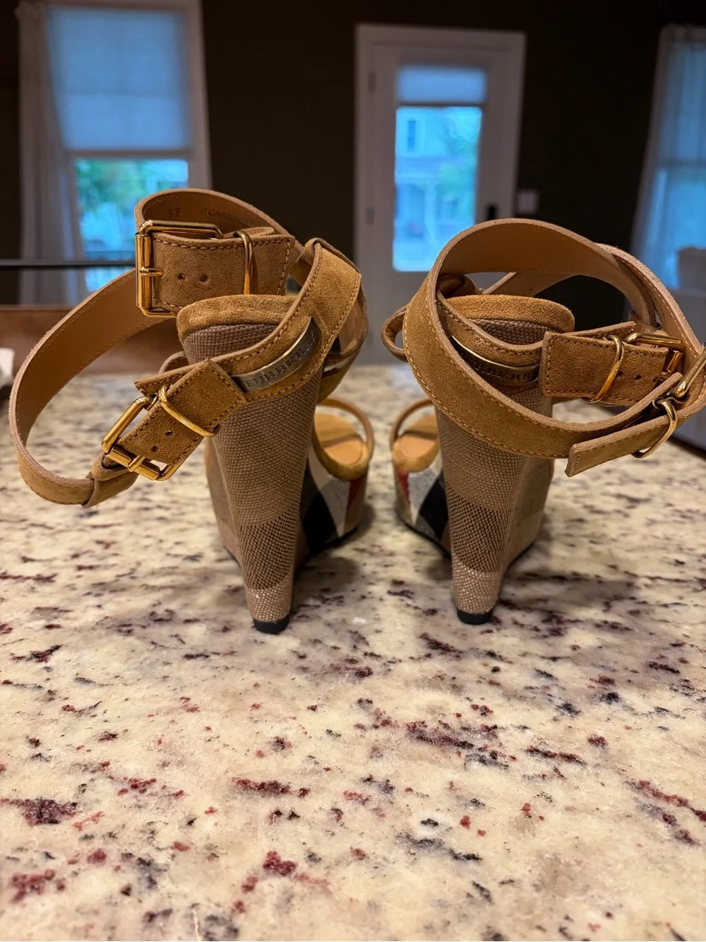 Burberry Suede Check Goldfinch Wedge 39 (US 9) Sandstone - Picture 4 of 4